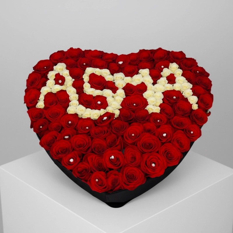 Custom Heart Shaped Rose Box with Name